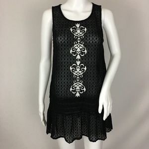 En Creme Black Sleeveless Mesh Lace Top Size S